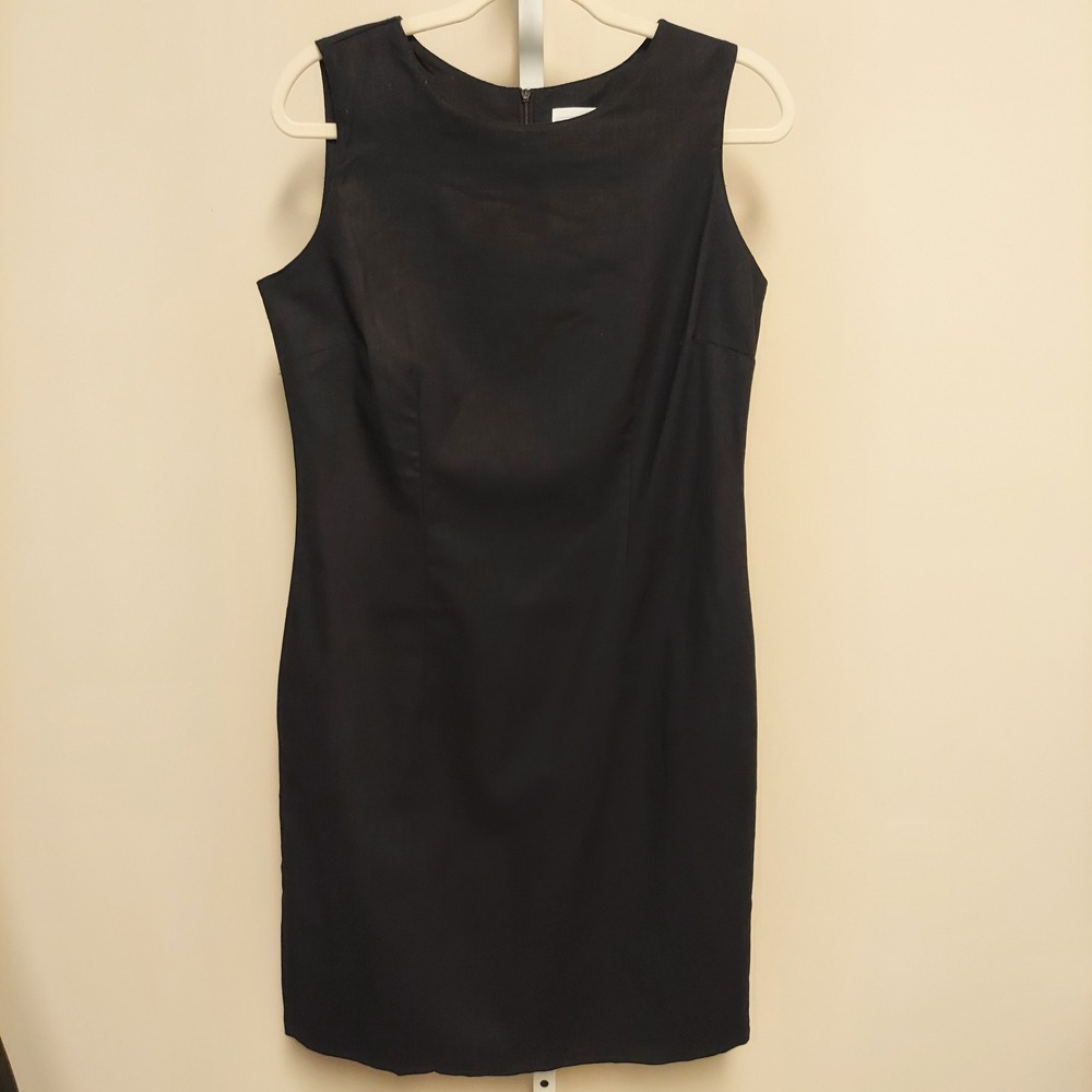 Black Linen Cotton Blend Sleeveless Sheath Dress 8 Minimalist Classic Timeless